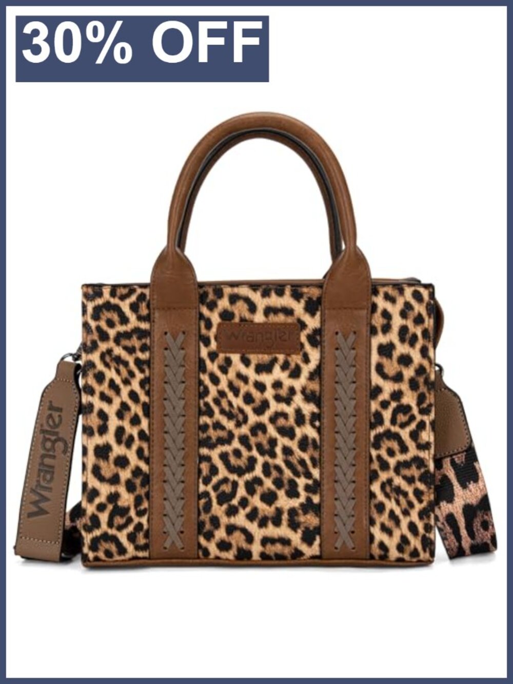 Wrangler Leopard Whipstitch Tote Satchel Crossbody Adjustable Strap Bag
